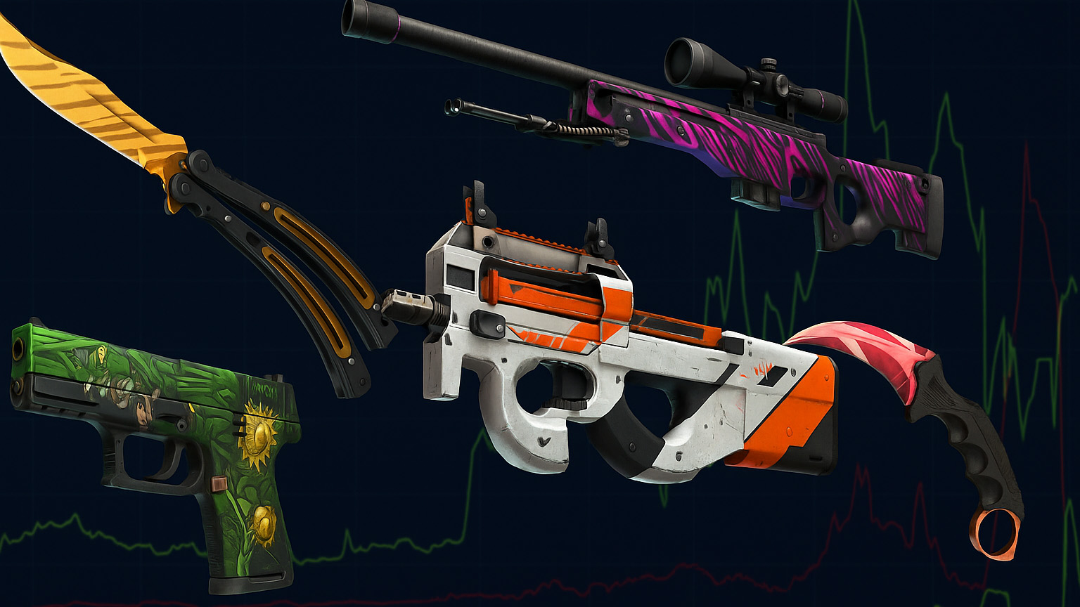 various weapons with CS2 skins