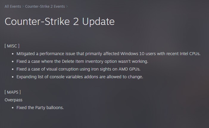 Valve Drops Latest CS2 Update: Intel Performance Fixes and Overpass Balloons - Pley.gg