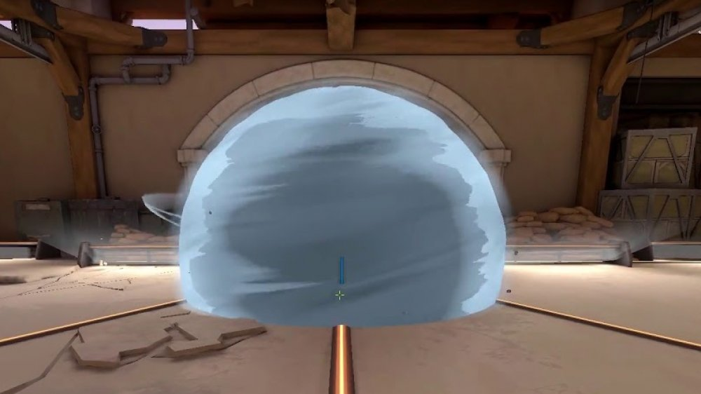 An in-game picture of Jett using Cloud Burst/Credits