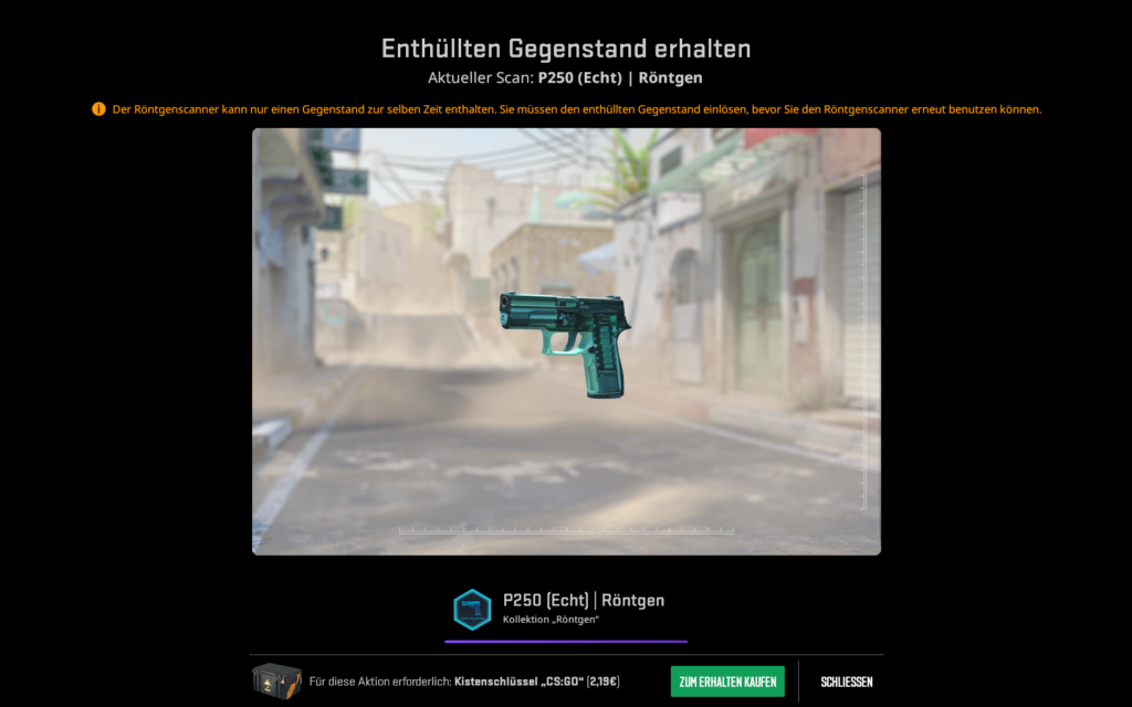 an unboxed pistol using the CS2 X-Ray Scanner in Germany