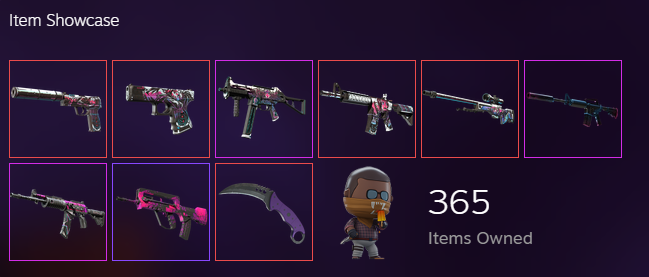 a CS2 inventory value depicted with various skins and weapons a player has displayed on their Steam profile