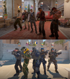 CT and T CS2 agents standing post-match