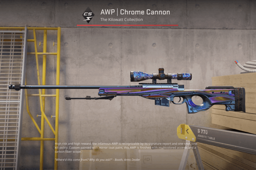 a CS2 skins superstar nowadays, an AWP | Chrome Cannon, from the Kilowatt Collection case
