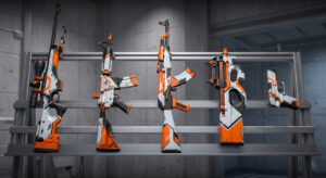 All five of the Asiimov weapons on display