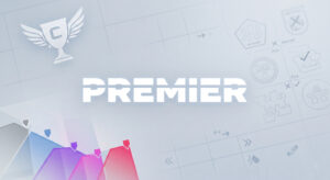 the Premier CS2 logo with a graph and map picks behind it