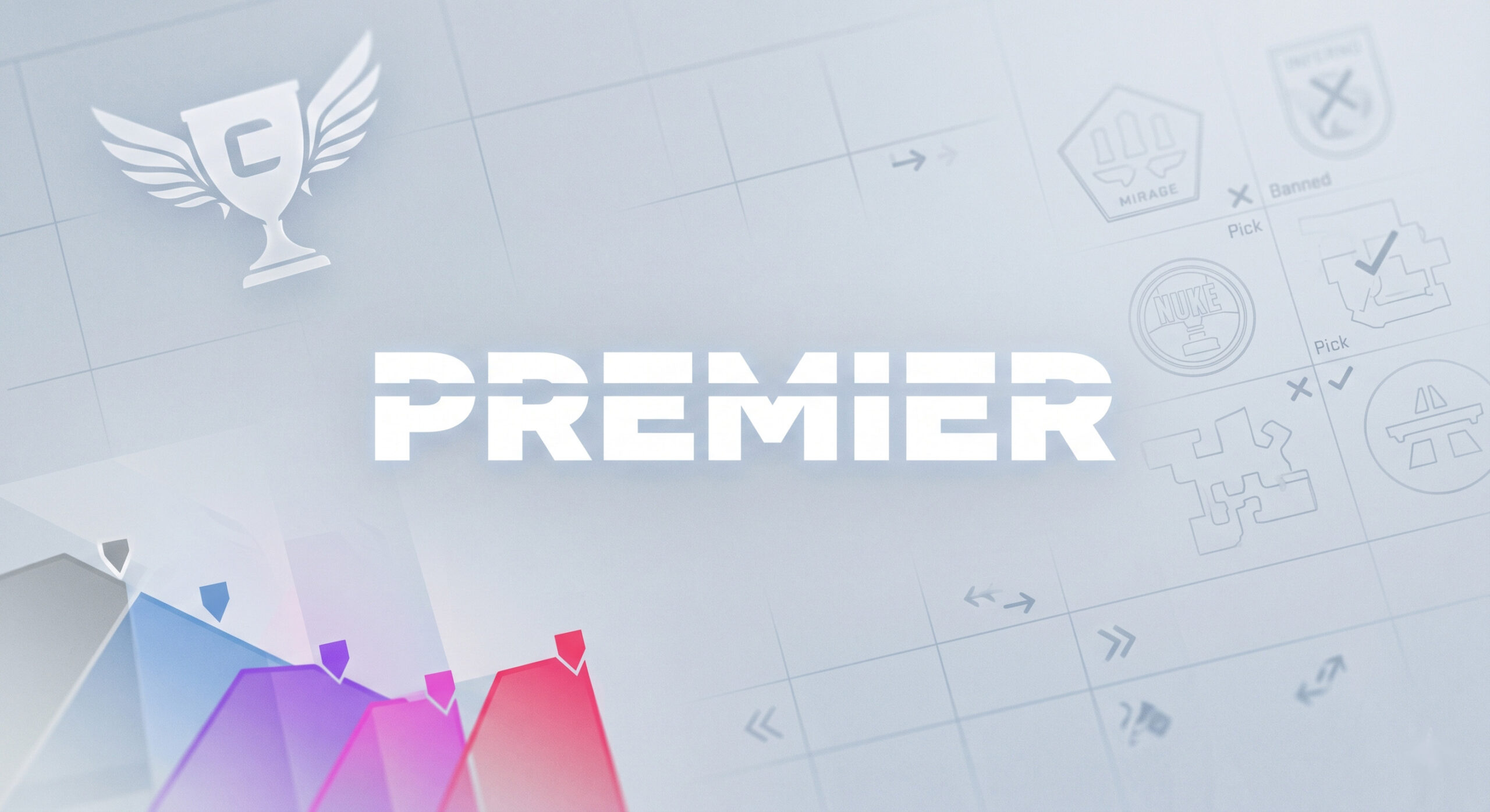 the Premier CS2 logo with a graph and map picks behind it
