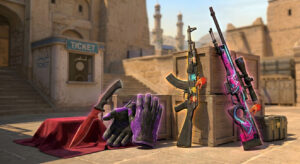 various weapons on a map to depict the CS2 skins market