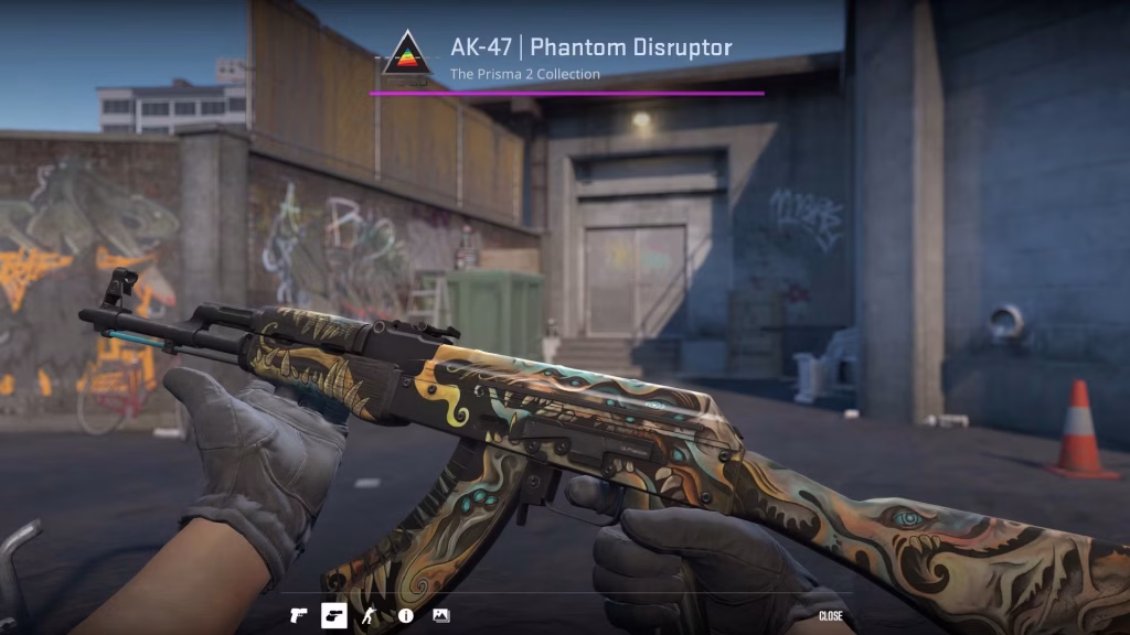 a colorful AK 47 Phantom Distruptor skin in-game
