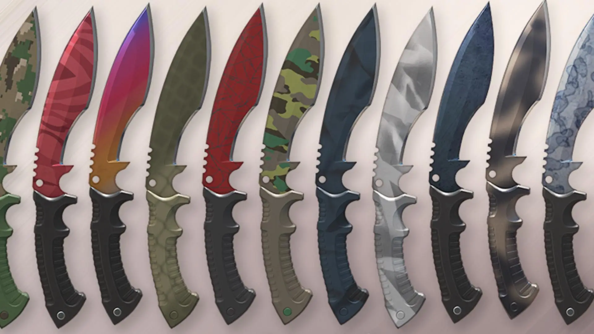 various CS2 knife skins displayed