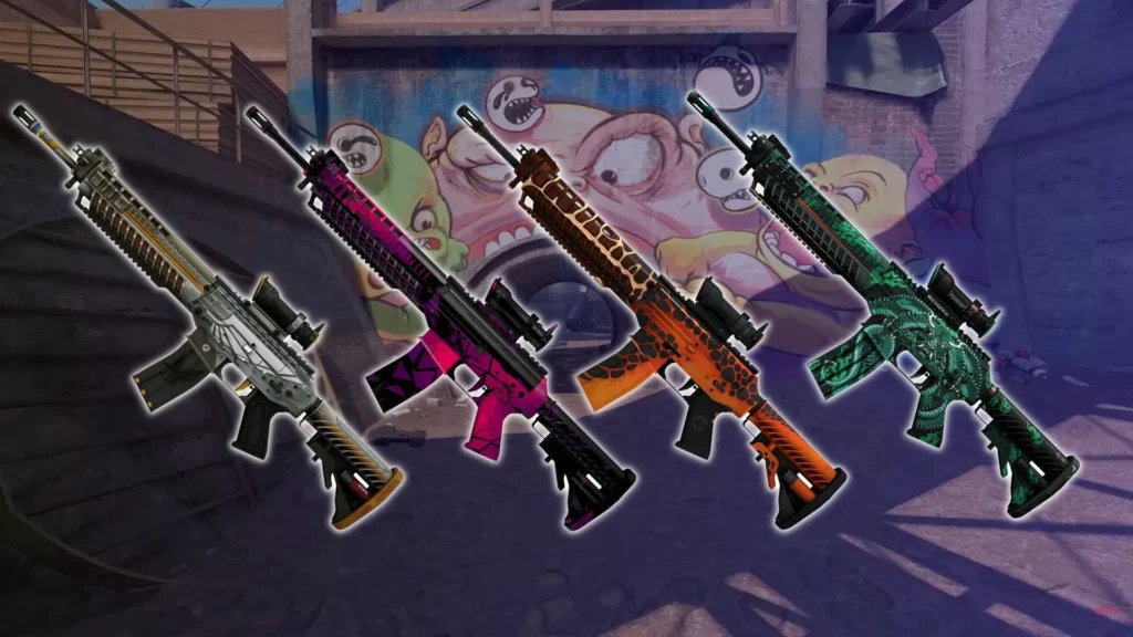 Four different skins of the SG 553 from CS2