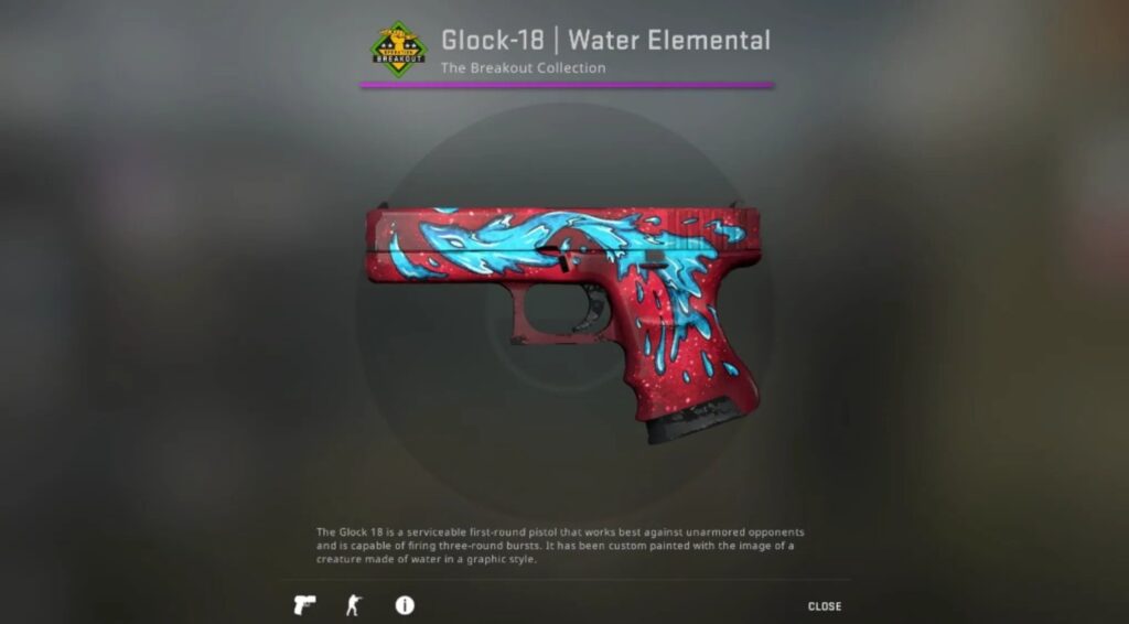 one of the most affordable CS2 skins for a glock, the Water Elemental