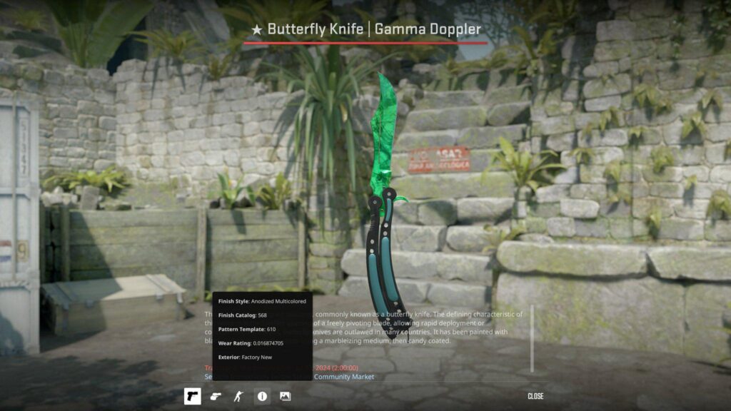 Butterfly knife with a Gamma Doppler Emerald pattern preview