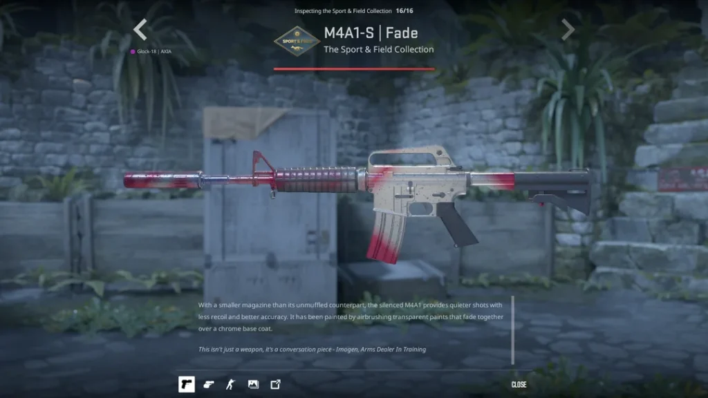 The smartest way to allocate your 40 Armory pass credits - Pley.gg an M4A1-S Fade rifle from the Sport & Field collection found in the Armory Pass