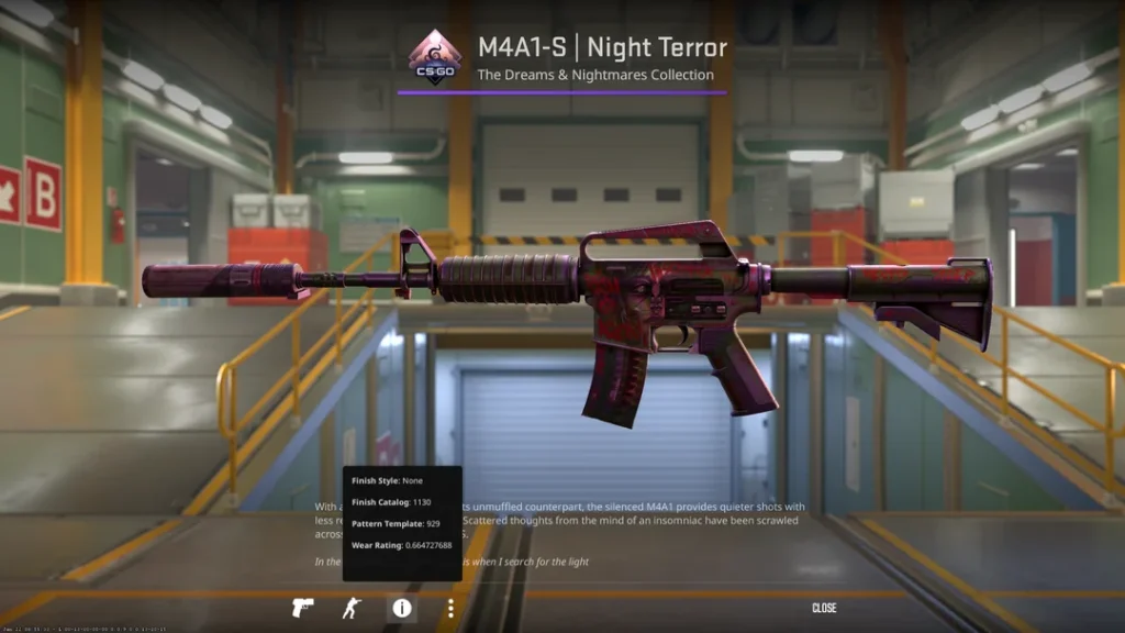 M4A1-S Night Terror display after opened in a case, with Nuke in the background