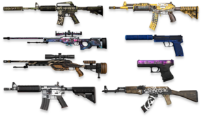 various weapons with skins to depict the skins market in CS2