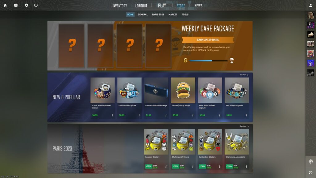 a Weekly Care Package depiction in-game, one of the ways to get affordable CS2 skins organically