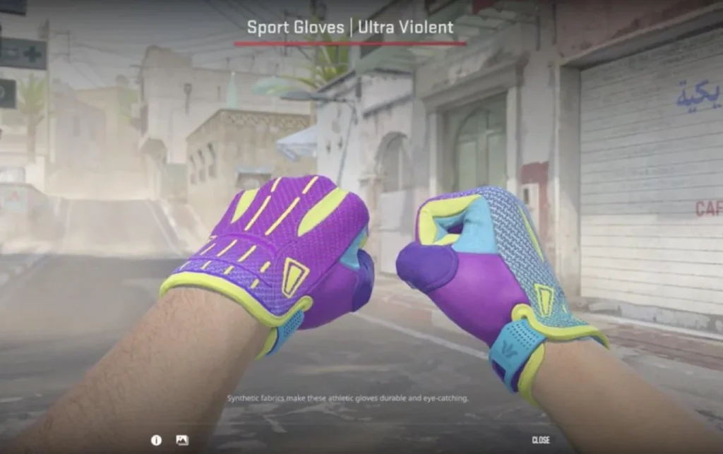 Sport Gloves Ultra Violent preview from in-game, one of the most popular CS2 skins market items for gloves