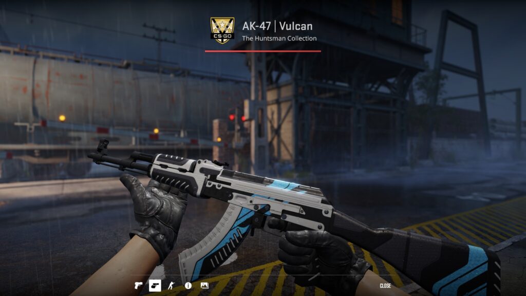 a preview of the AK-47 Vulcan skin on the map Train in CS2
