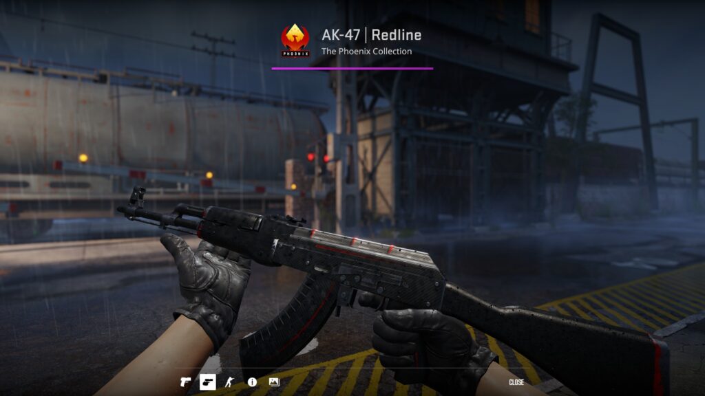 The AK-47 Redline skin preview in-game