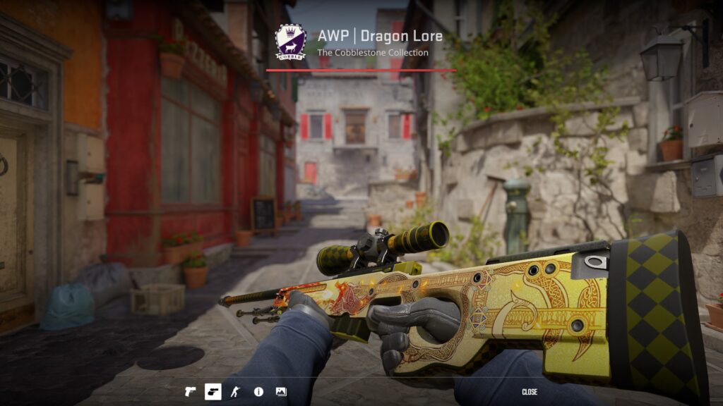 AWP Dragon Lore in-game inspection, one of the best AWP skins in CS2