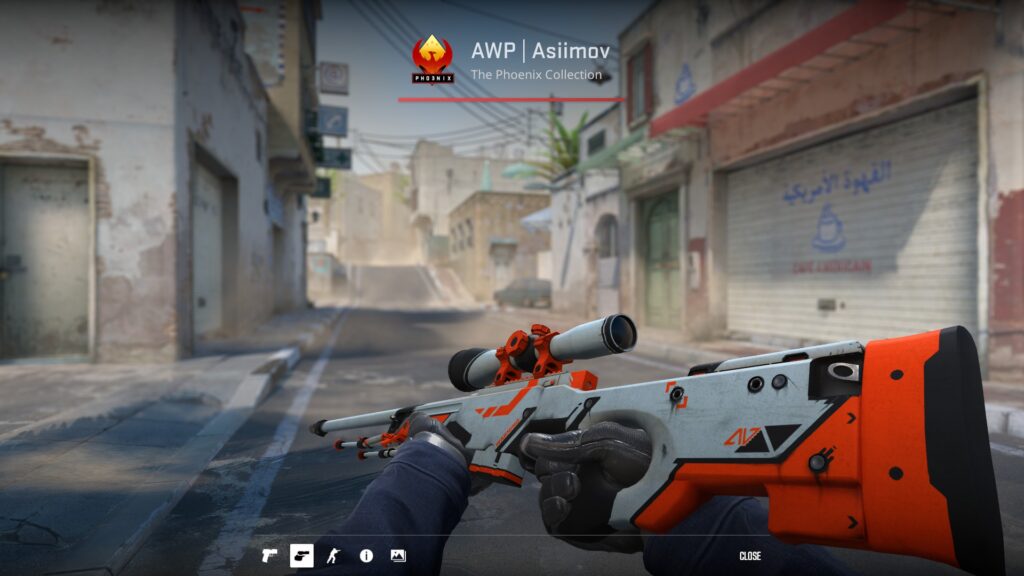 AWP Asiimov skin preview, one of the most recognizable legendary AWP skins
