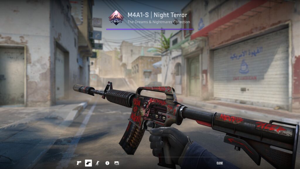 one of the most popular affordable M4A1-S skins in the game right now - Night Terror, previewed on Dust II long