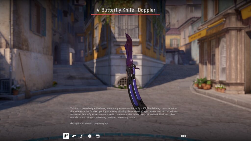 Black Pearl Butterfly knife Doppler inspect