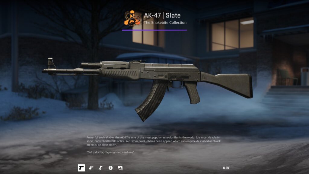 AK-47 Slate with Battle-Scarred wear inspected on Office in CS2