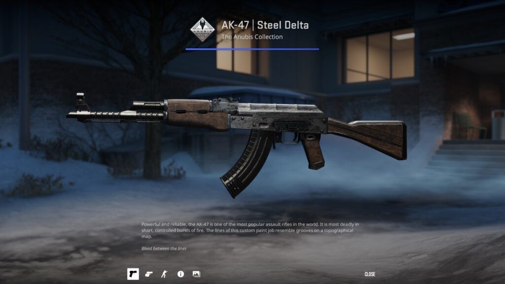 Factory new Steel Delta skin preview for the AK-47