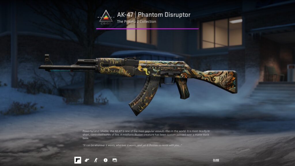 AK-47 Phantom Disruptor in a battle-scarred condition previewed in-game