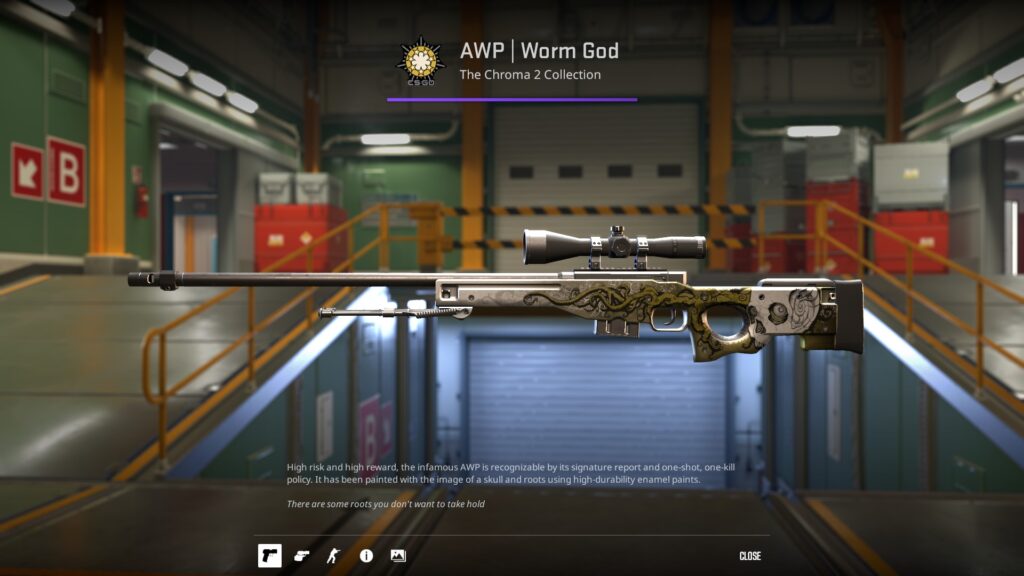 Preview of the Worm God AWP skin in CS2