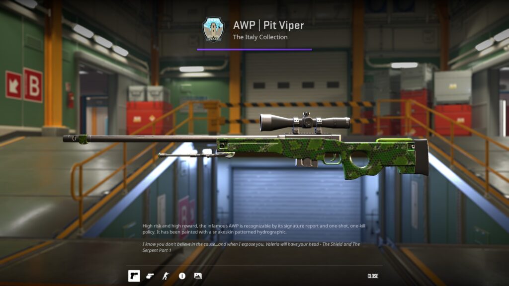 a preview of one of the most affordable AWP skins under $5, Pit Viper