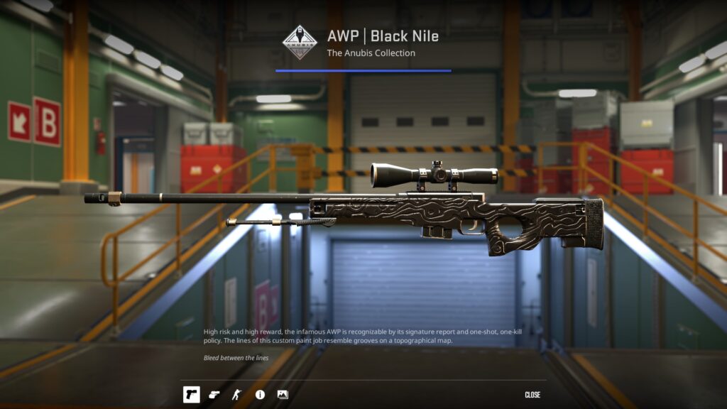 a Black Nile AWP preview in a field tested condition