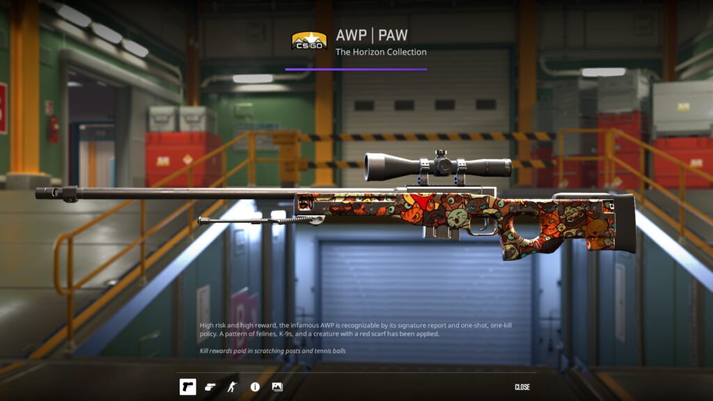 a slightly scratched AWP PAW skin preview