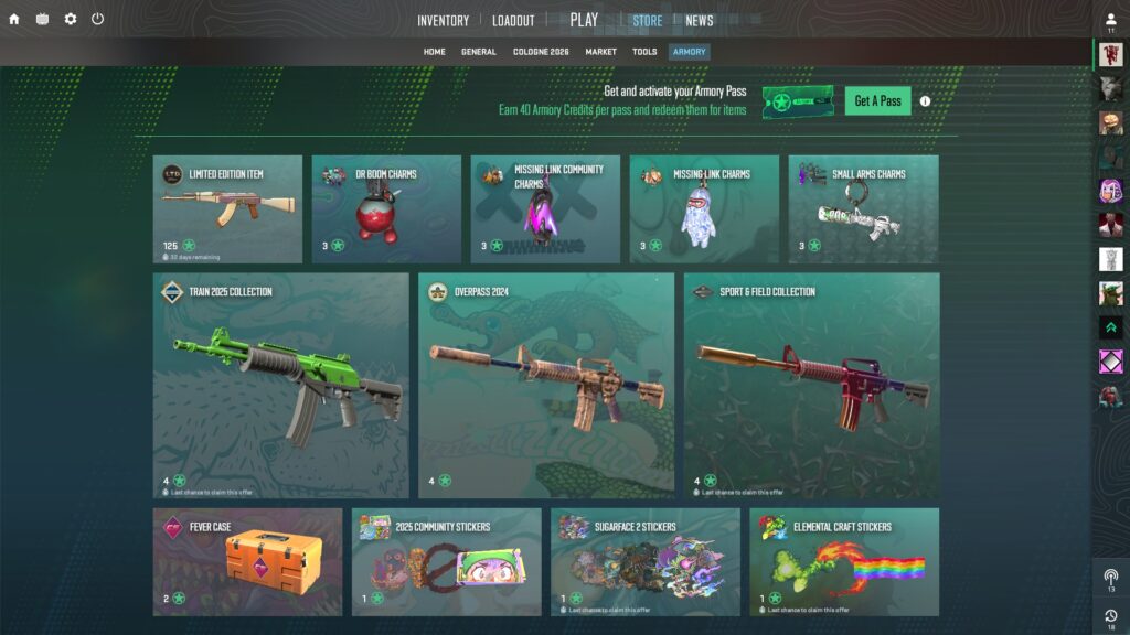 the Armory Pass inventory, an alternative to the CS2 cases standard