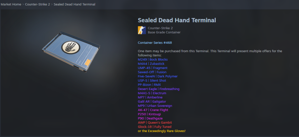 the Dead Hand Terminal page on Steam Marketplace
