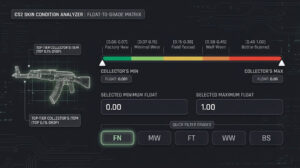 an AK-47 analysis depicting the CS2 float ratings