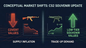 CS2 souvenir skins graphs depicting rise and fall of certain weapons and skins