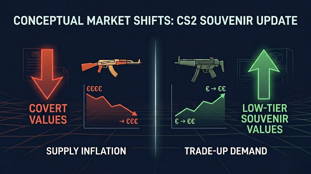 CS2 souvenir skins graphs depicting rise and fall of certain weapons and skins