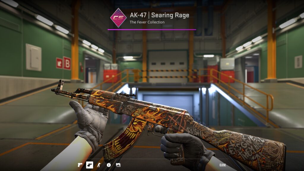 In-game preview of the Searing Rage, second-most popular AK-47 skins under $10