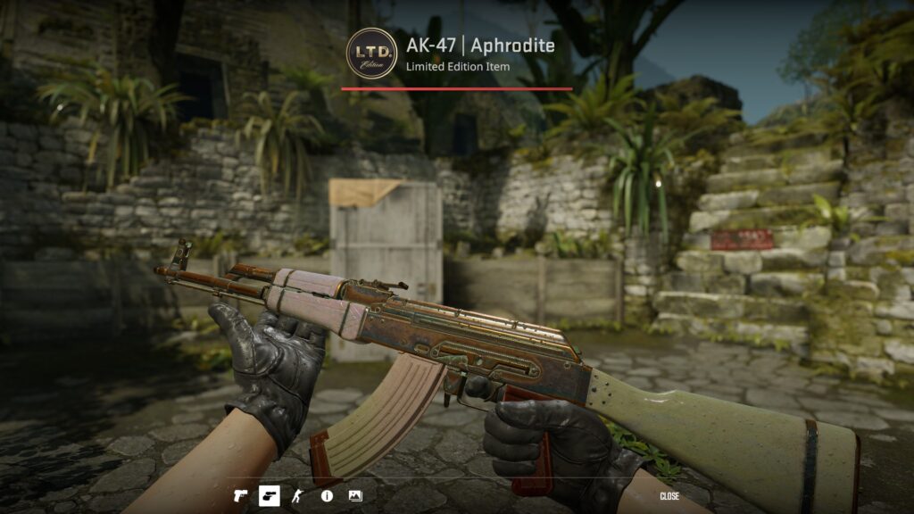 a Well-Worn AK-47 Aphrodite inspection, one of the cleaner looking AK-47 skins under $20
