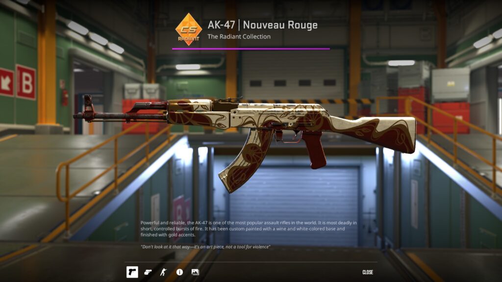 Field-Tested Nouveau Rouge AK-47 skin preview on Nuke