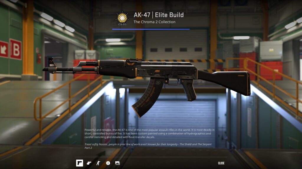 Factory New Elite Build AK-47 skin on ramp on Nuke