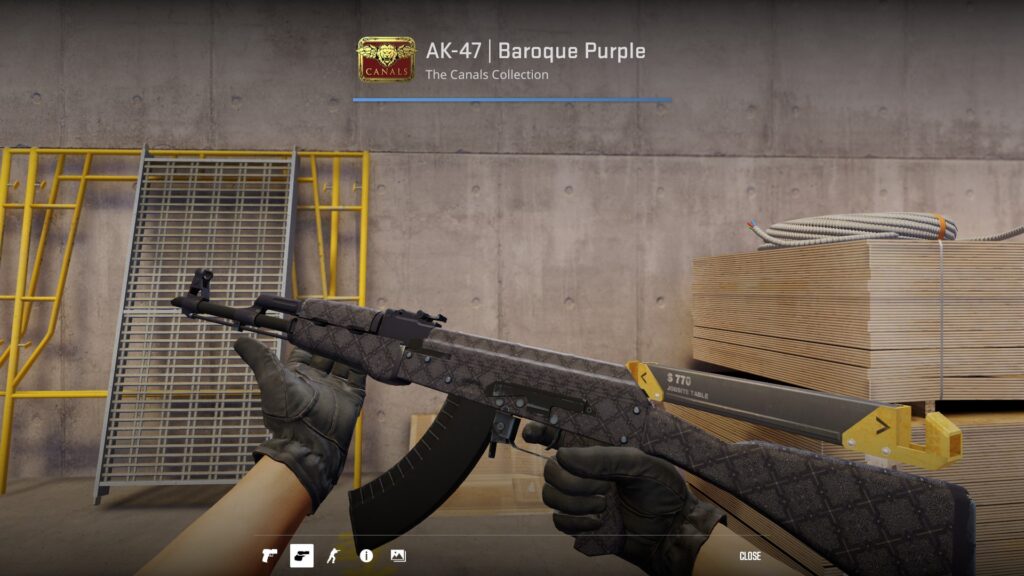 Minimal Wear Baroque Purple, one of the AK-47 skins under $20 that do not lose visual appeal with higher float