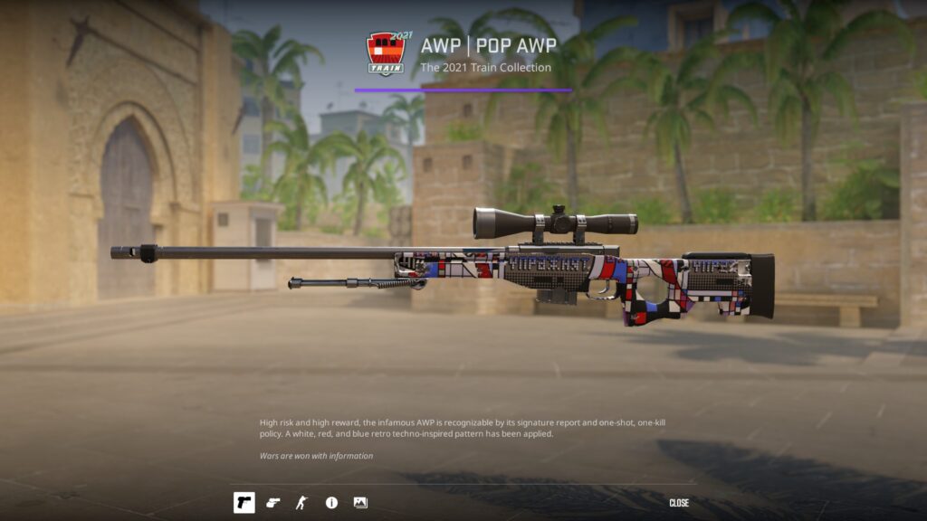 Minimal wear POP AWP skin previewed on Mirage, one of the more popular AWP skins under $50