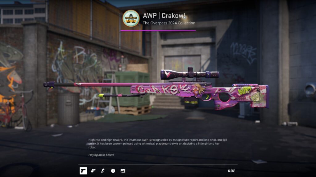 AWP Crakow! skin previewed on Overpass in Field-tested condition