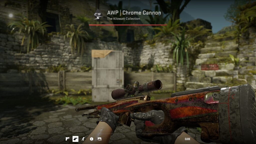 AWP Chrome Cannon in Battle-scarred condition inspected on Ancient