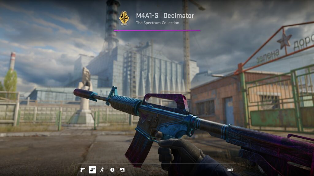 Battle-Scarred M4A1-S Decimator skin inspected on Cache