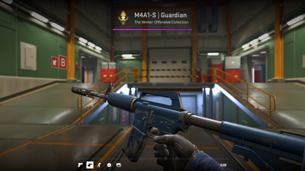 M4A1-S Guardian skin in Battle-Scarred condition inspected on Nuke