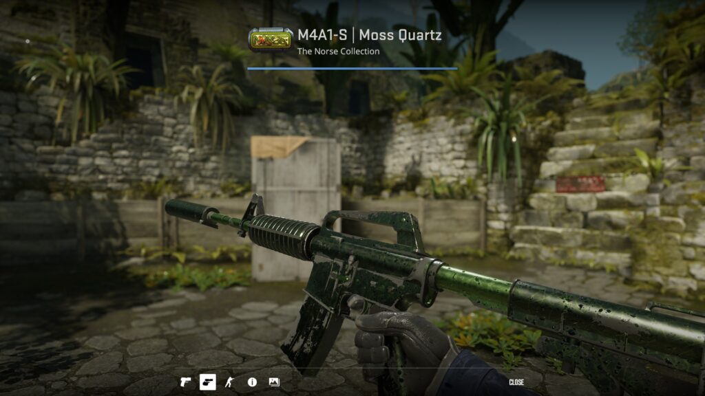 M4A1-S Moss Quartz in Battle-Scarred condition inspected on Ancient